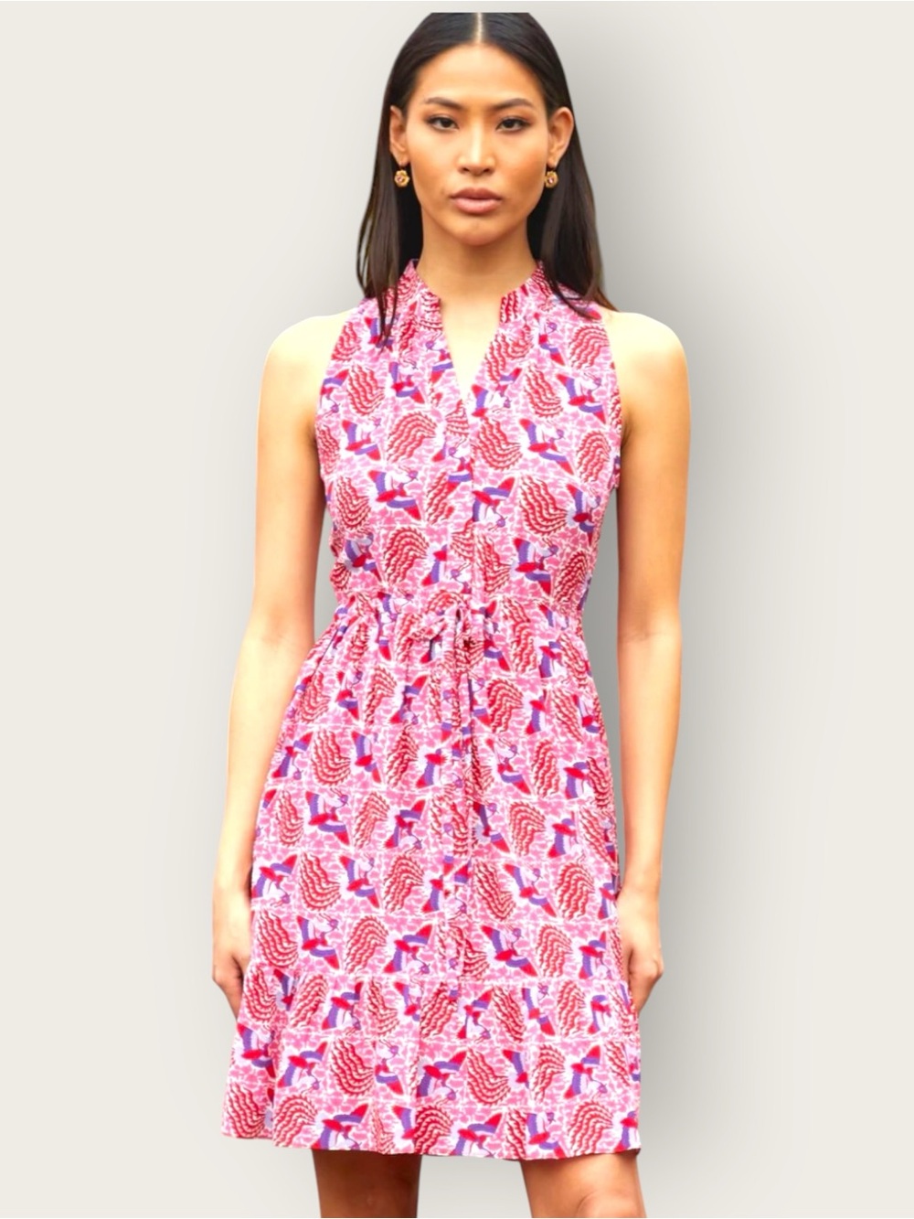 Rungolee Reese Silk Dress with Cerise Phoenix Floral Size Large